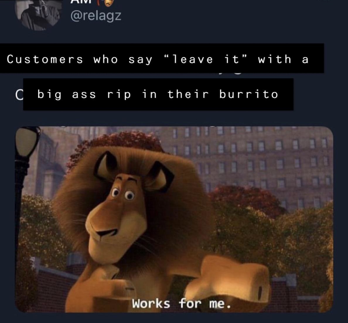 meme about a person being ok with a burrito ripping