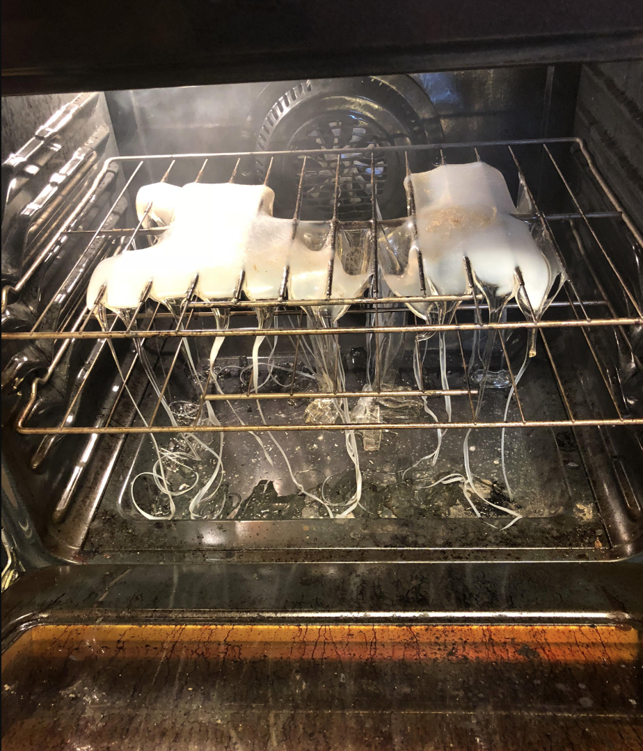 Melted plastic in an oven