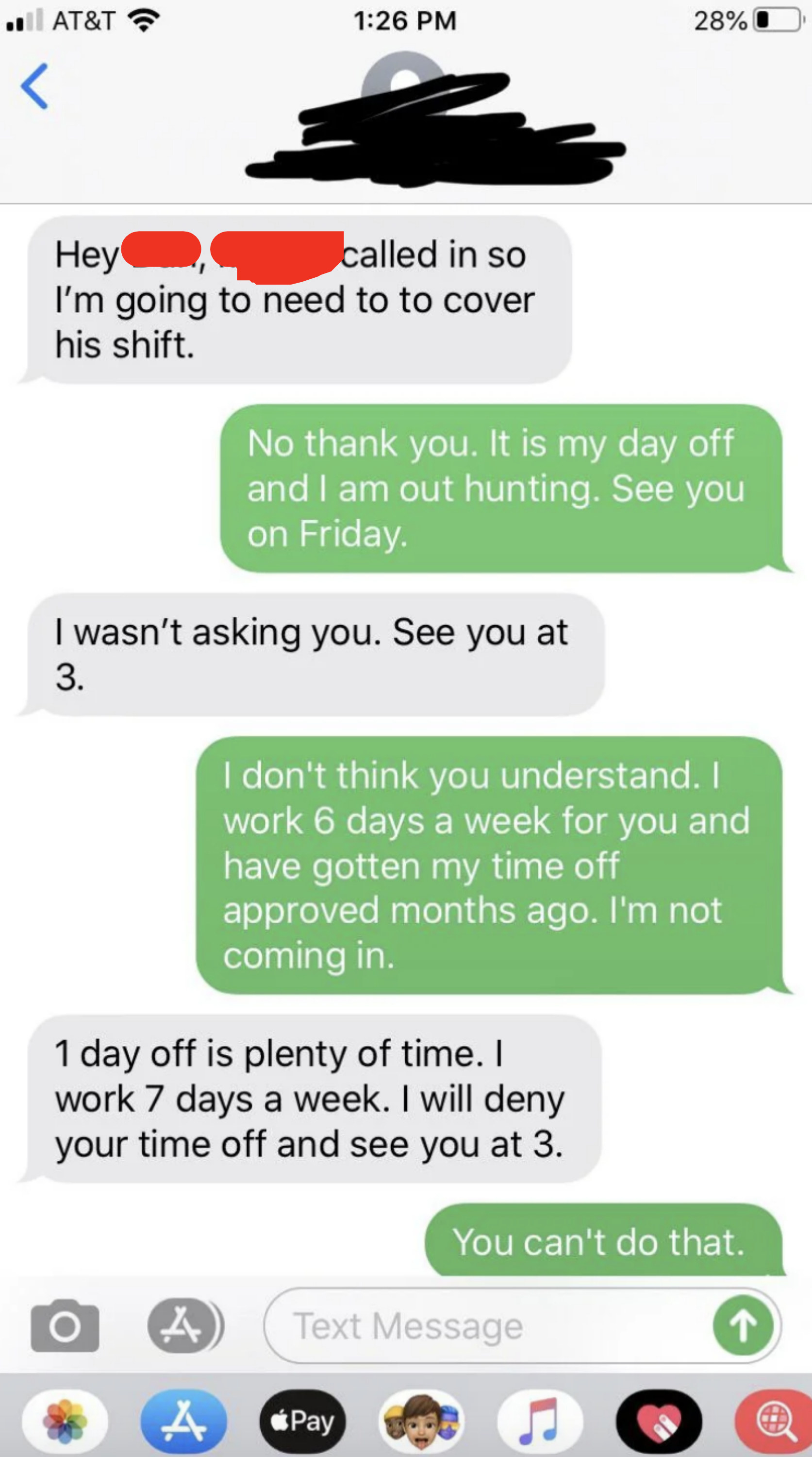 Boss threatening employee when they requested time off