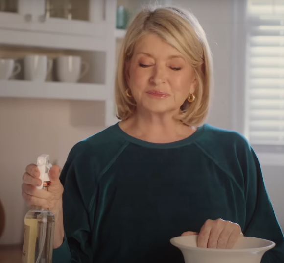 screenshot of ad: martha stewart smiling after tasting the vodka