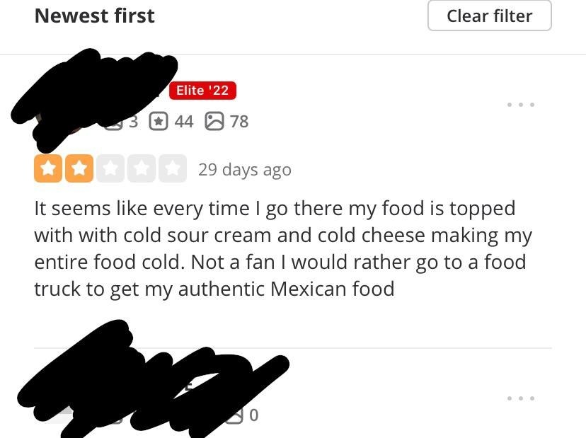 review that does not understand why sour cream is cold