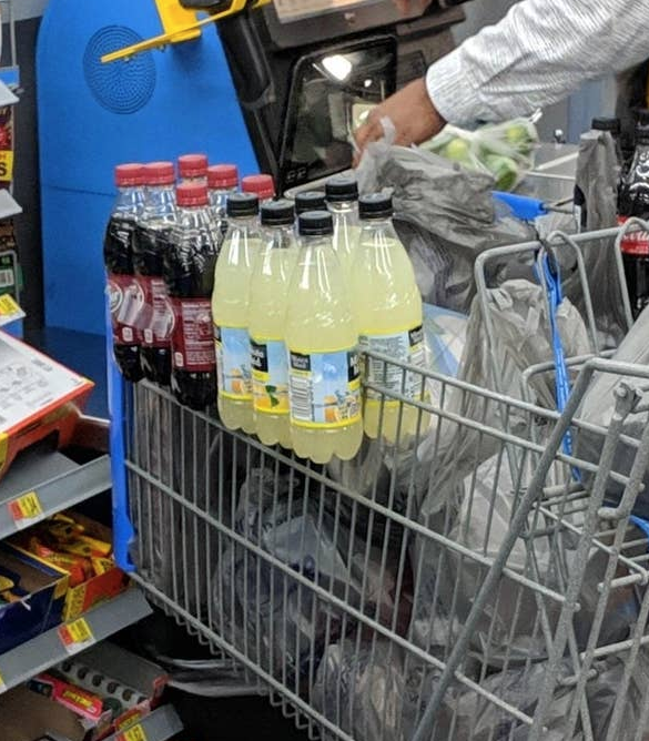 Drinks in a grocery basket