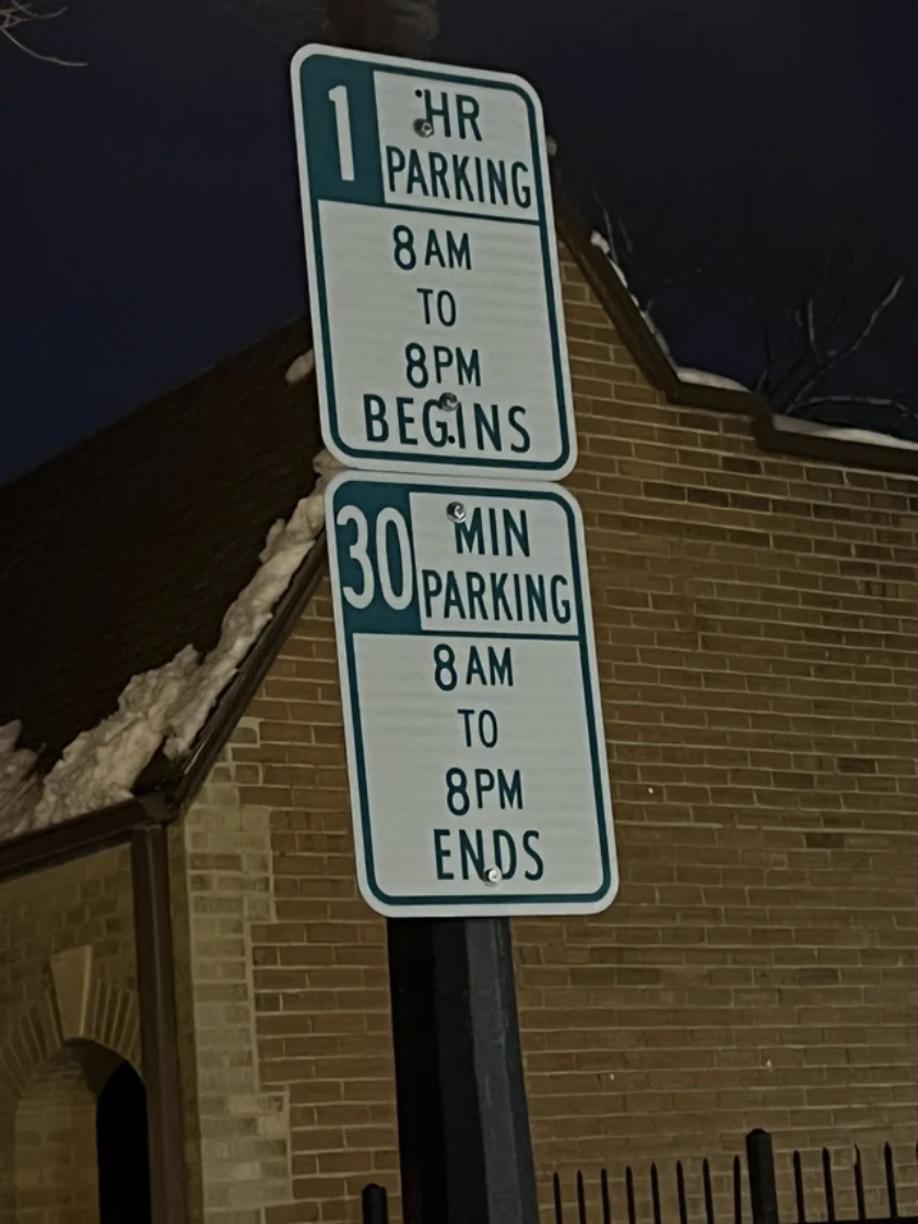 signs that have conflicting hours for parking