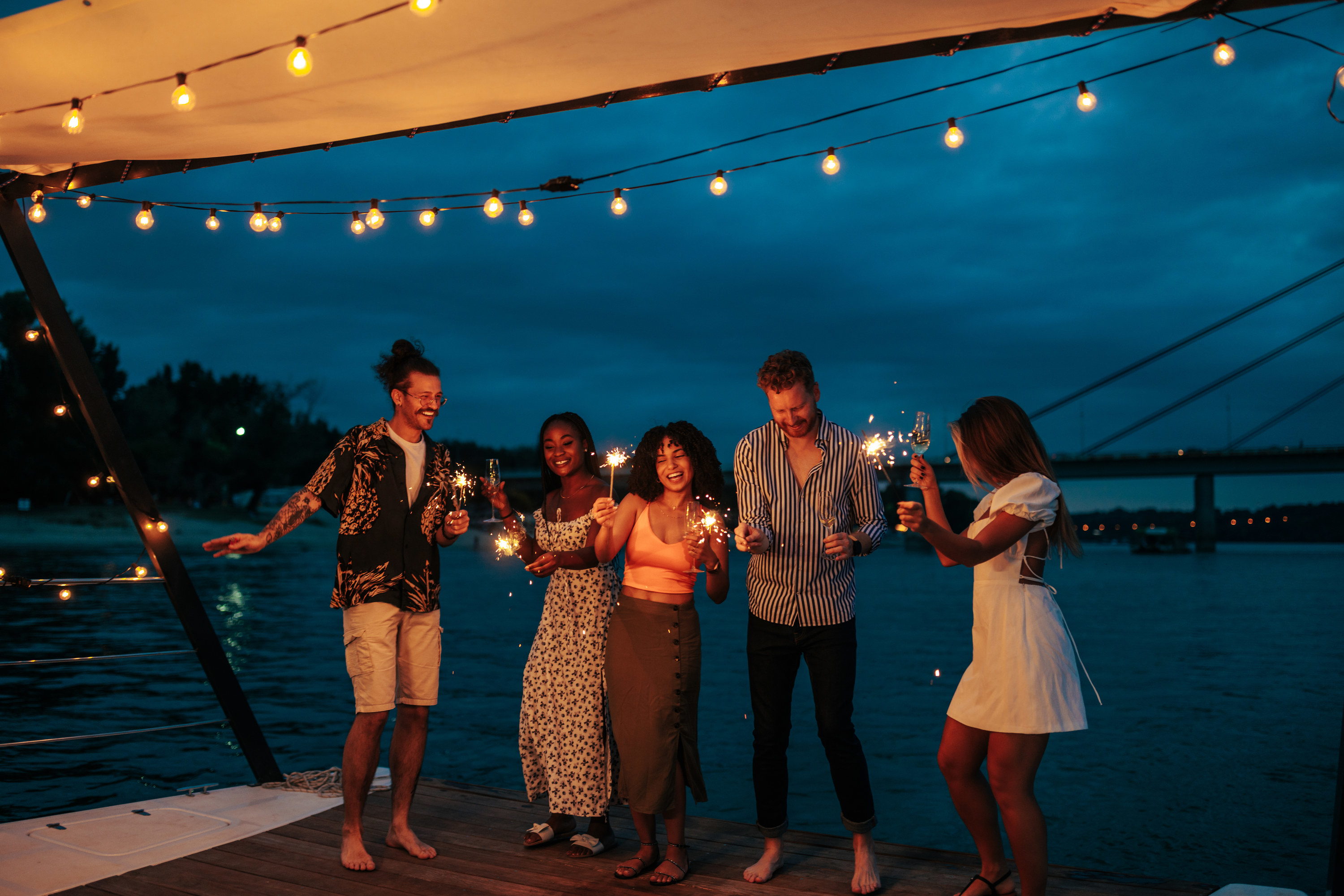 Friends hanging out with sparklers