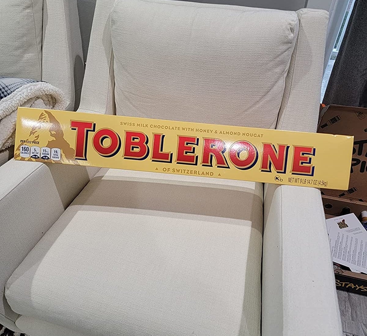 a reviewer photo of the nine pound Toblerone