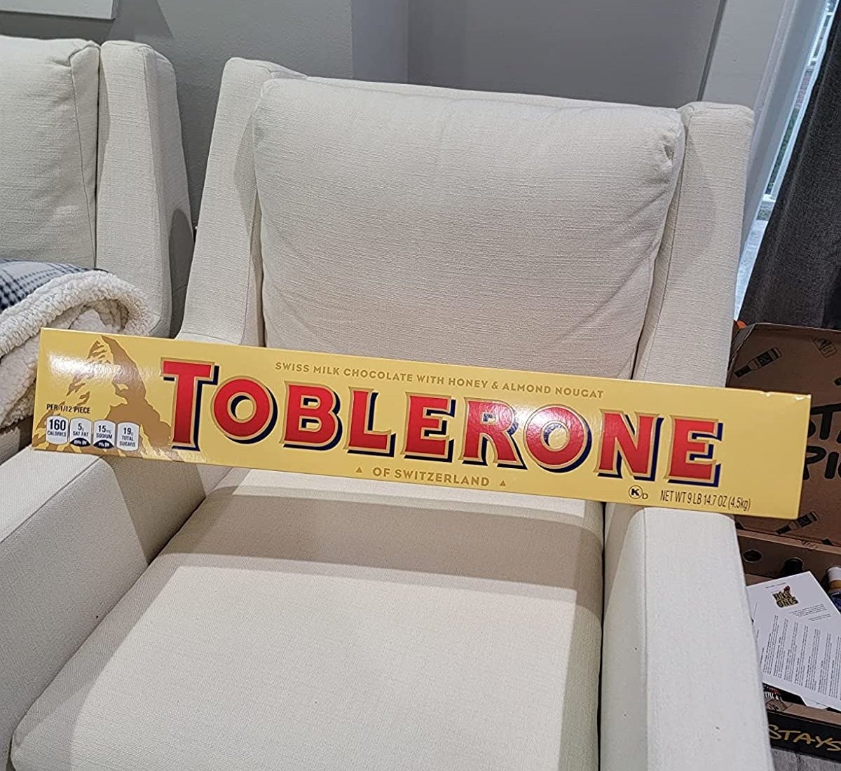 a reviewer photo of the nine pound Toblerone