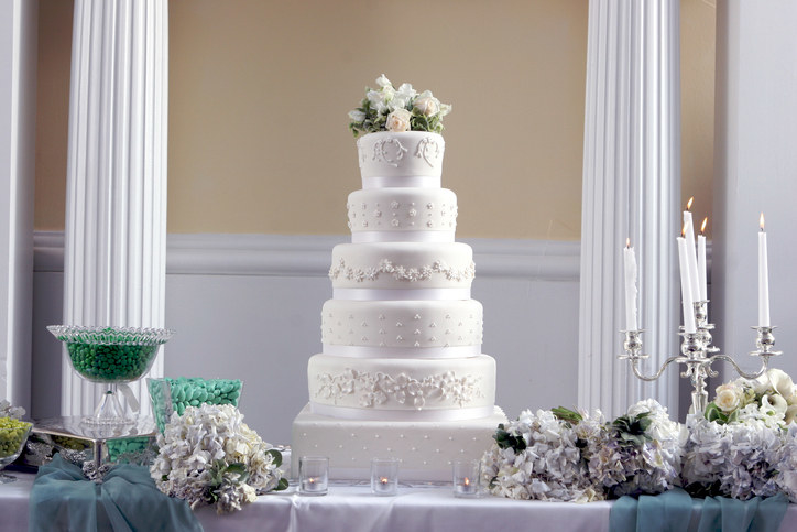 A tiered wedding cake