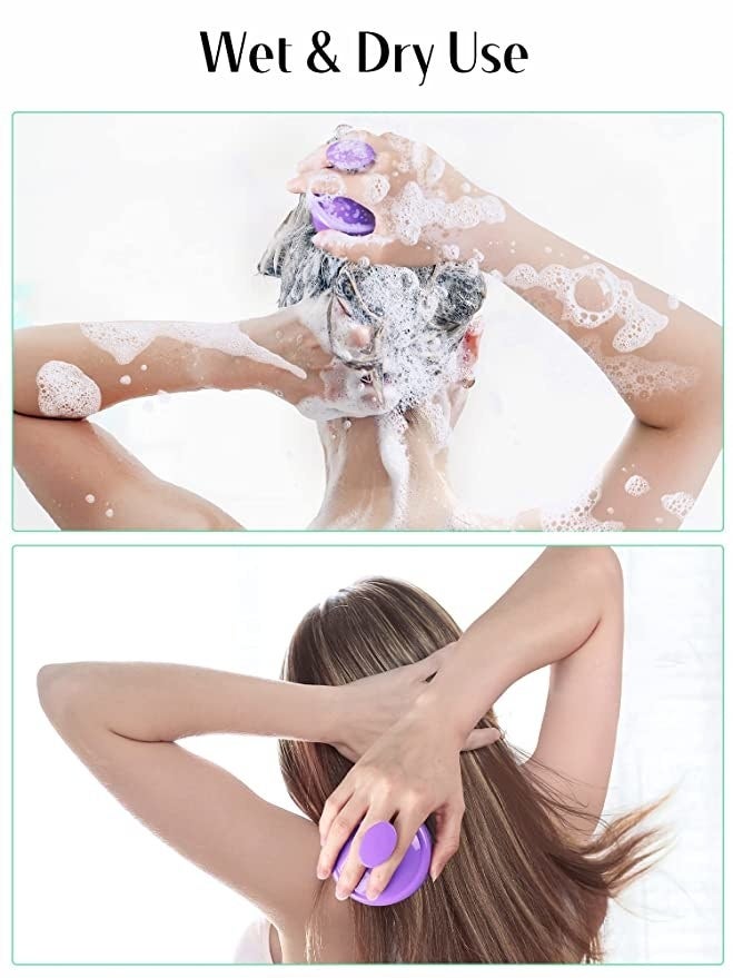 Model utilizing massaging scalp brush