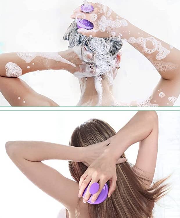 Model utilizing massaging scalp brush