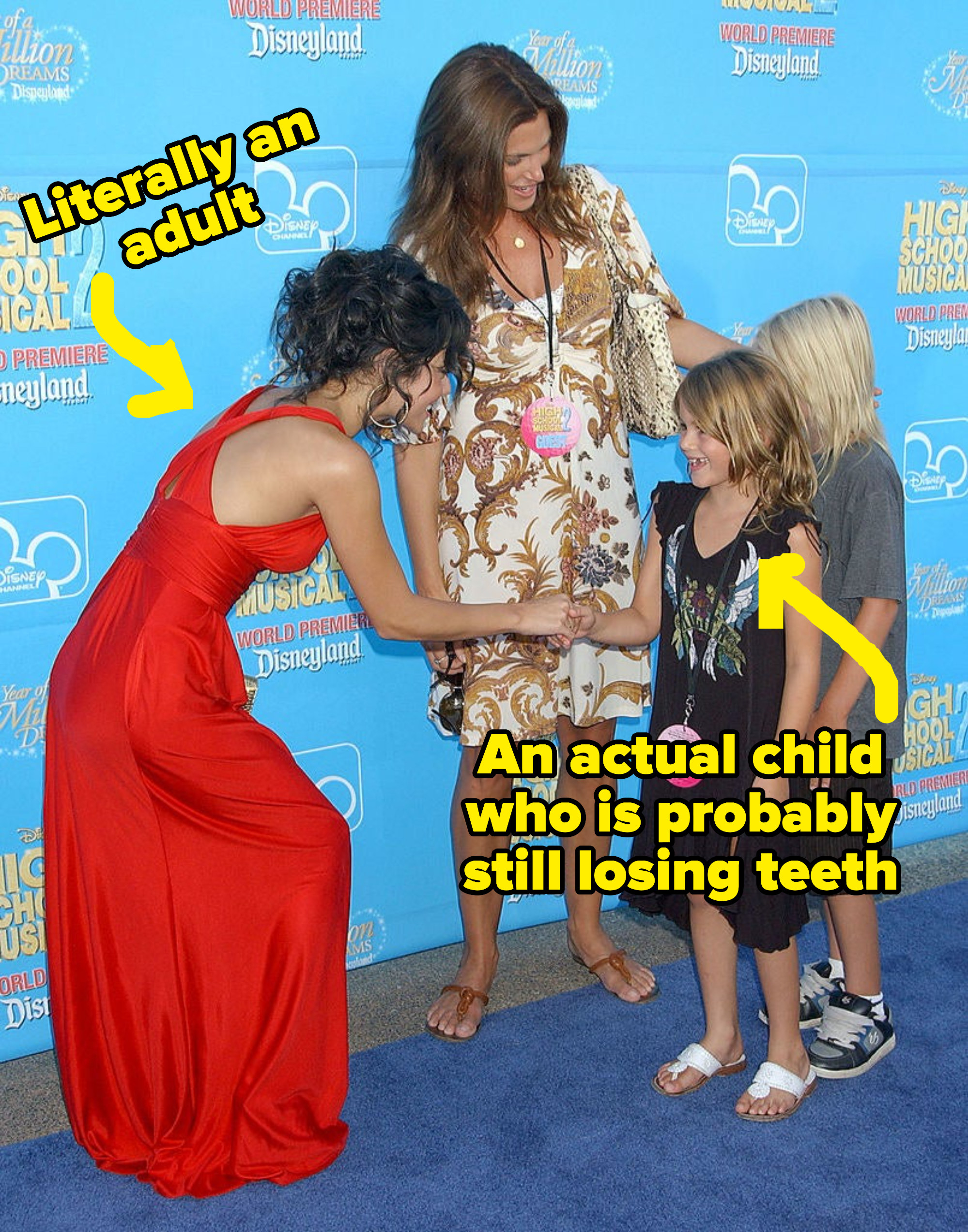 The same photo of them with captions for Vanessa — &quot;Literally an adult&quot; — and Kaia: &quot;An actual child who is probably still losing teeth&quot;