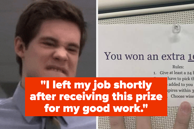 A man looking disgusted; a questionable work prize
