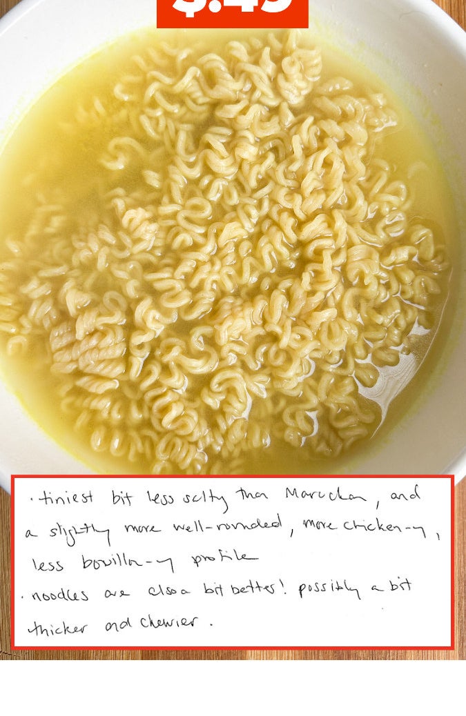 $.45 for top ramen noodles, that are less salty than maruchan and more well-rounded, as written in the handwritten notes