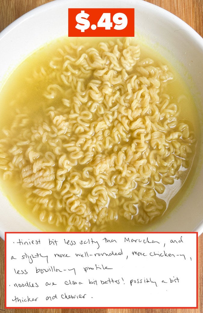 $.45 for top ramen noodles, that are less salty than maruchan and more well-rounded, as written in the handwritten notes