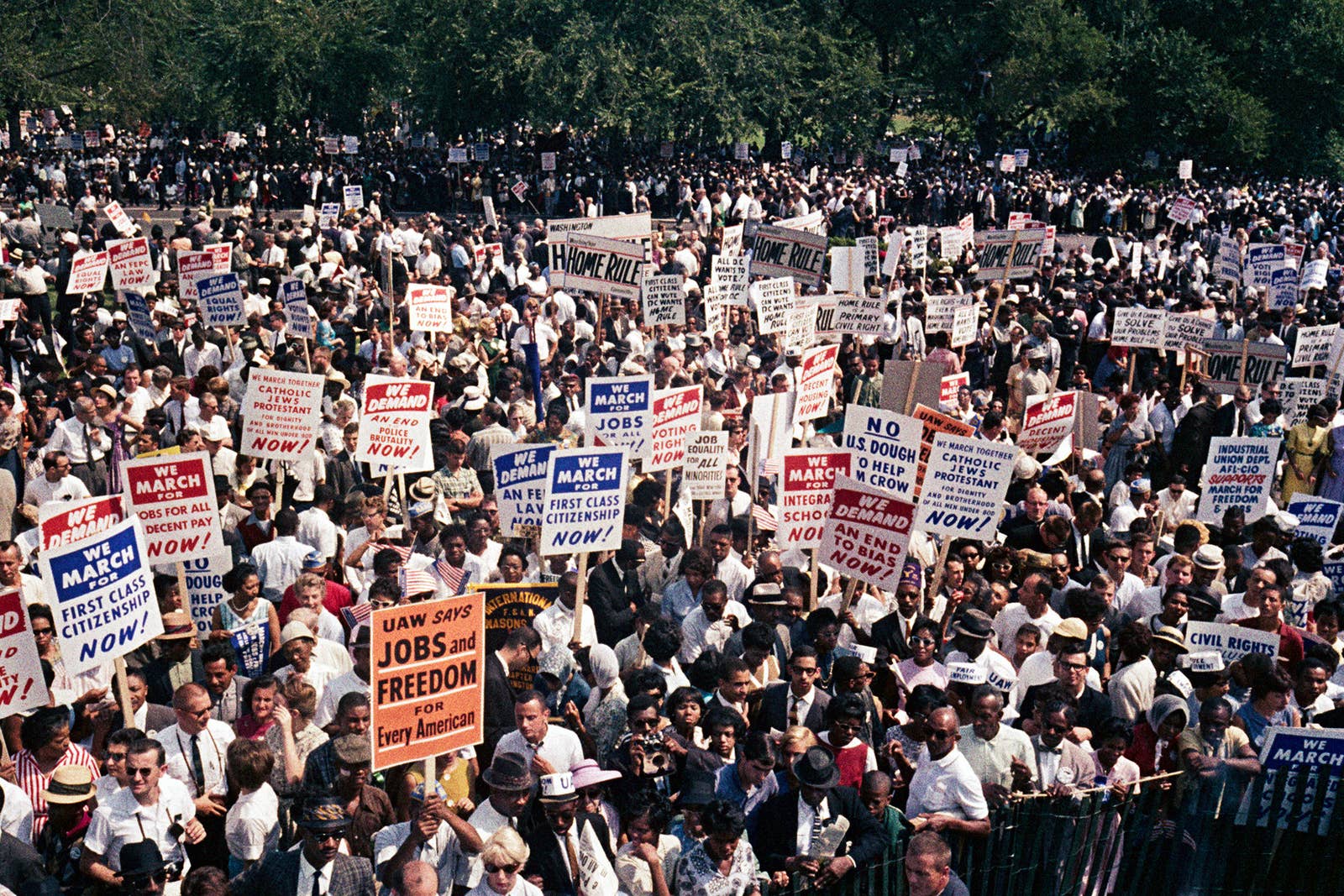 A general view of the crowd holding signs during the March on Washington.