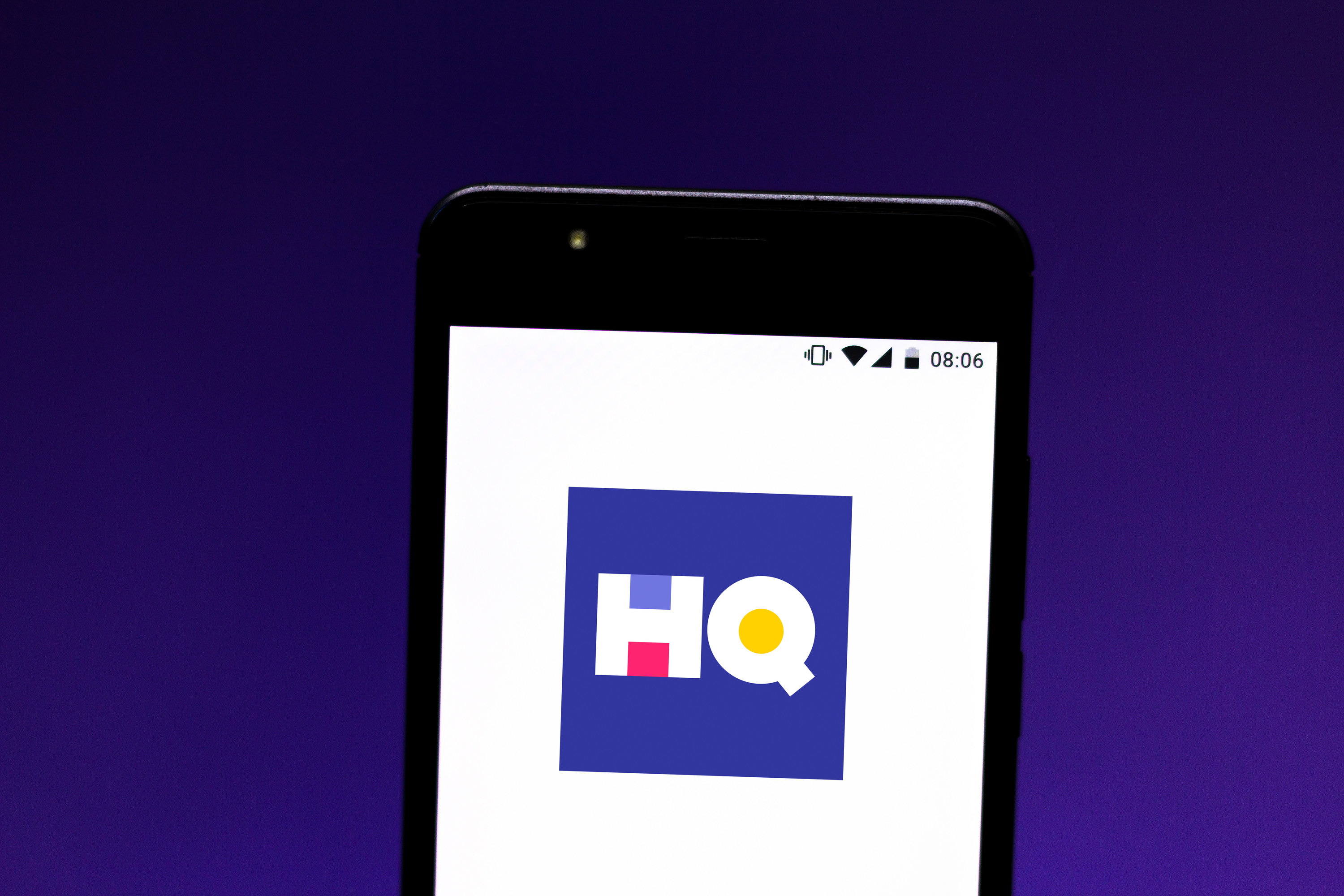 The HQ Trivia logo on a cellphone screen