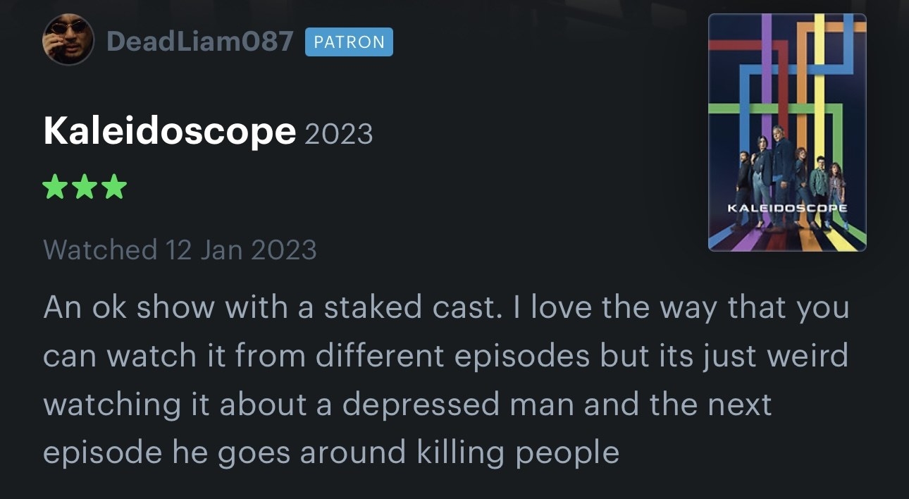 3 star review of Kaleidoscope