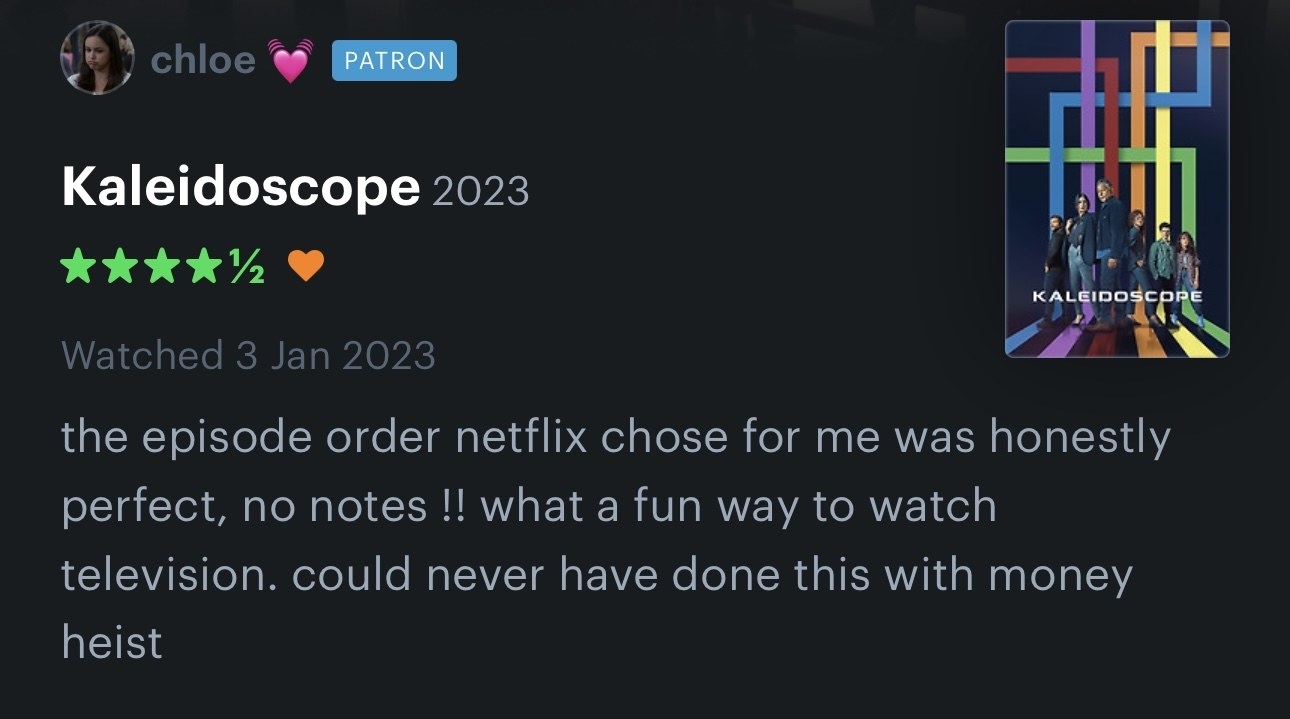 4.5 star review of Kaleidoscope