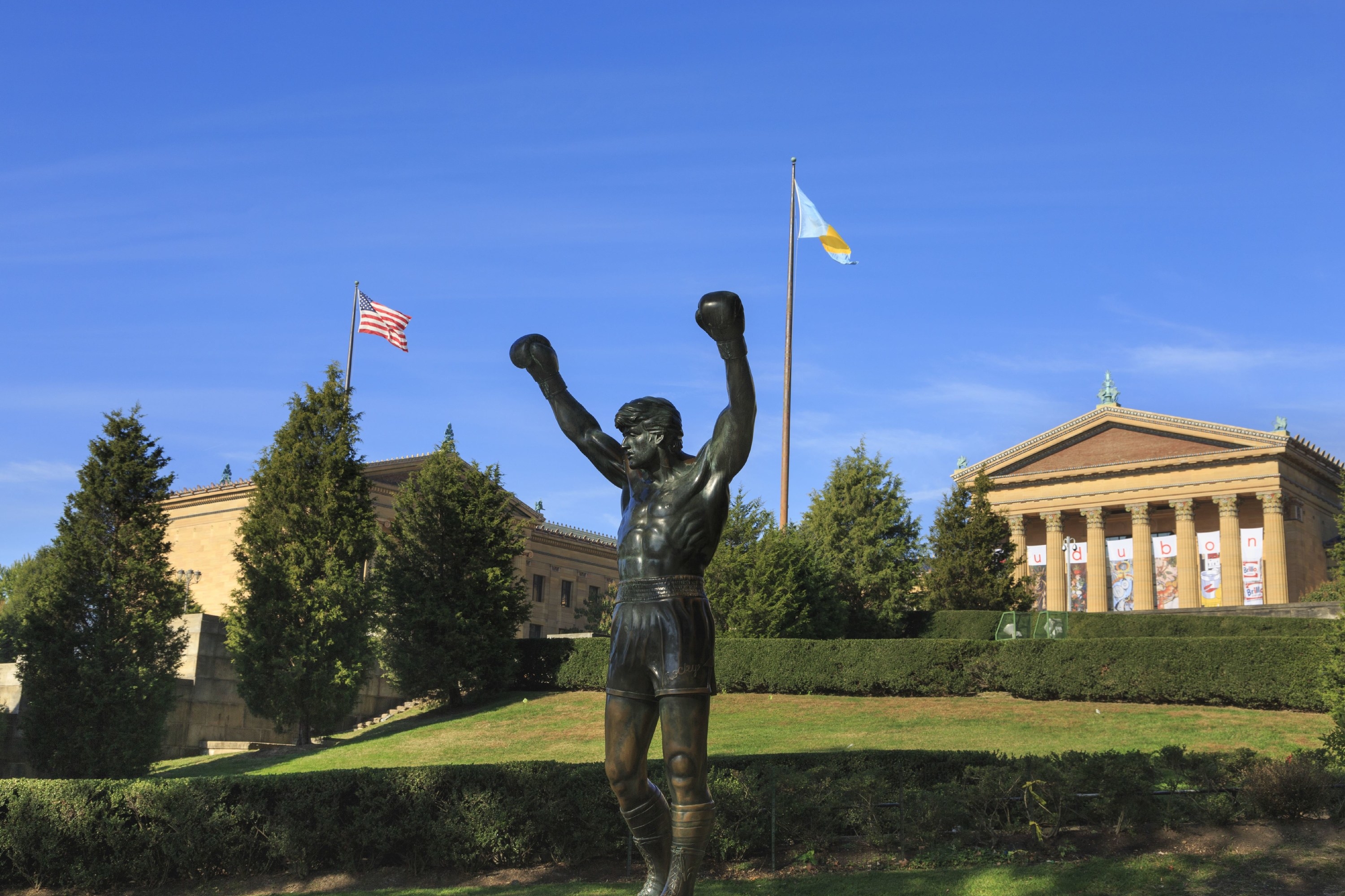 The Statue of Rocky Balboa (played by Sylvester Stallone) outside of the Philadelphia Museum of Art