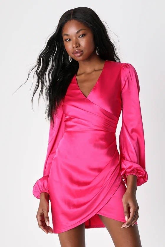 Model in the hot pink dress