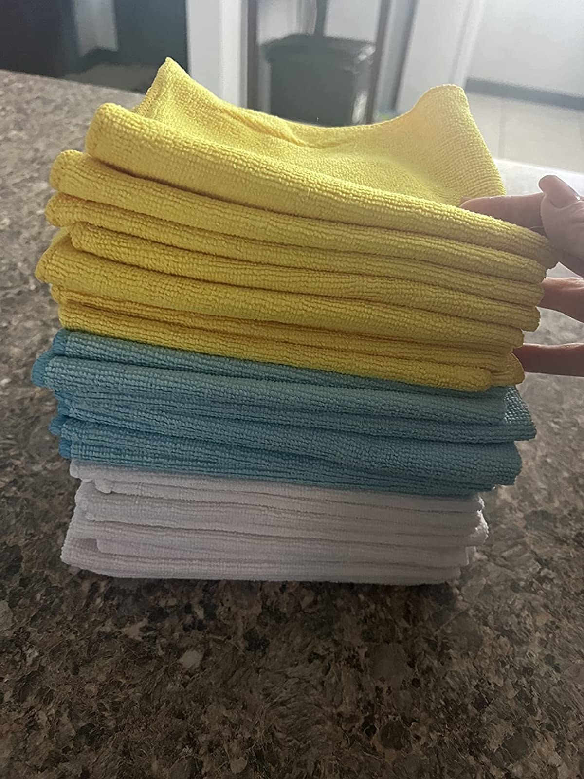 Reviewer image of a stack of microfiber cloths
