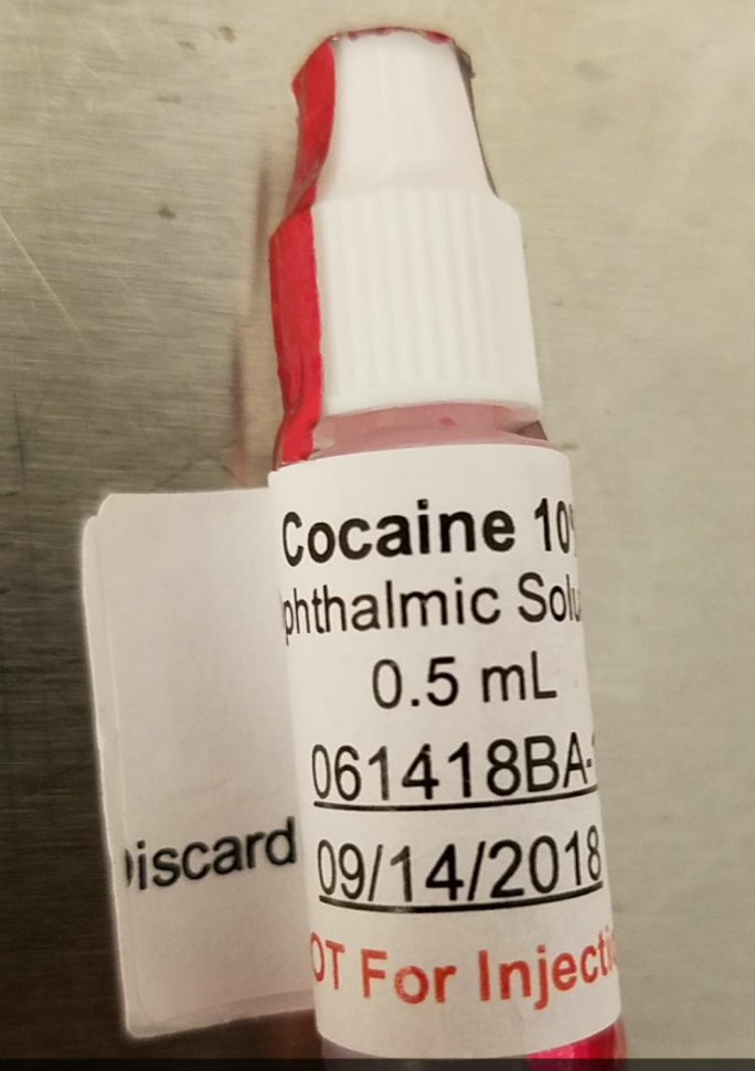 An injection of cocaine in ophthalmic solution