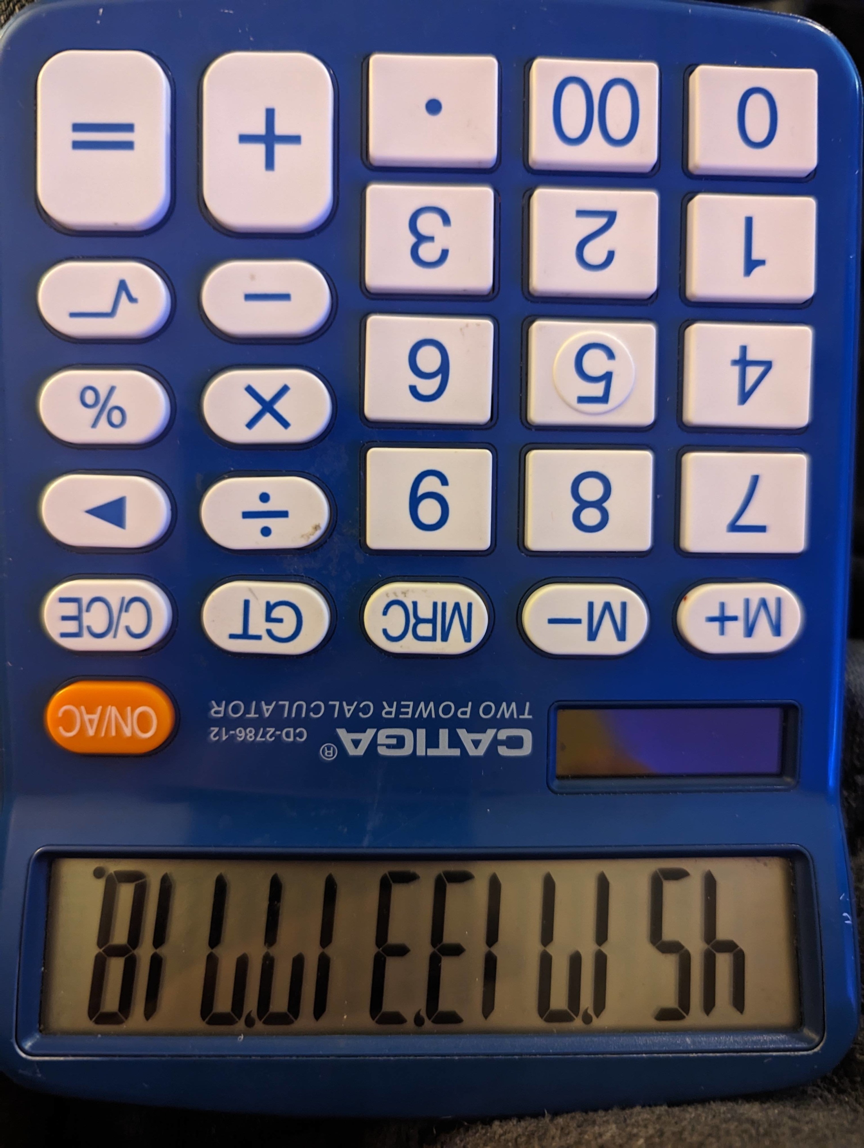 An upside-down calculator with &quot;Billie Eilish&quot; sort of spelled out in all caps