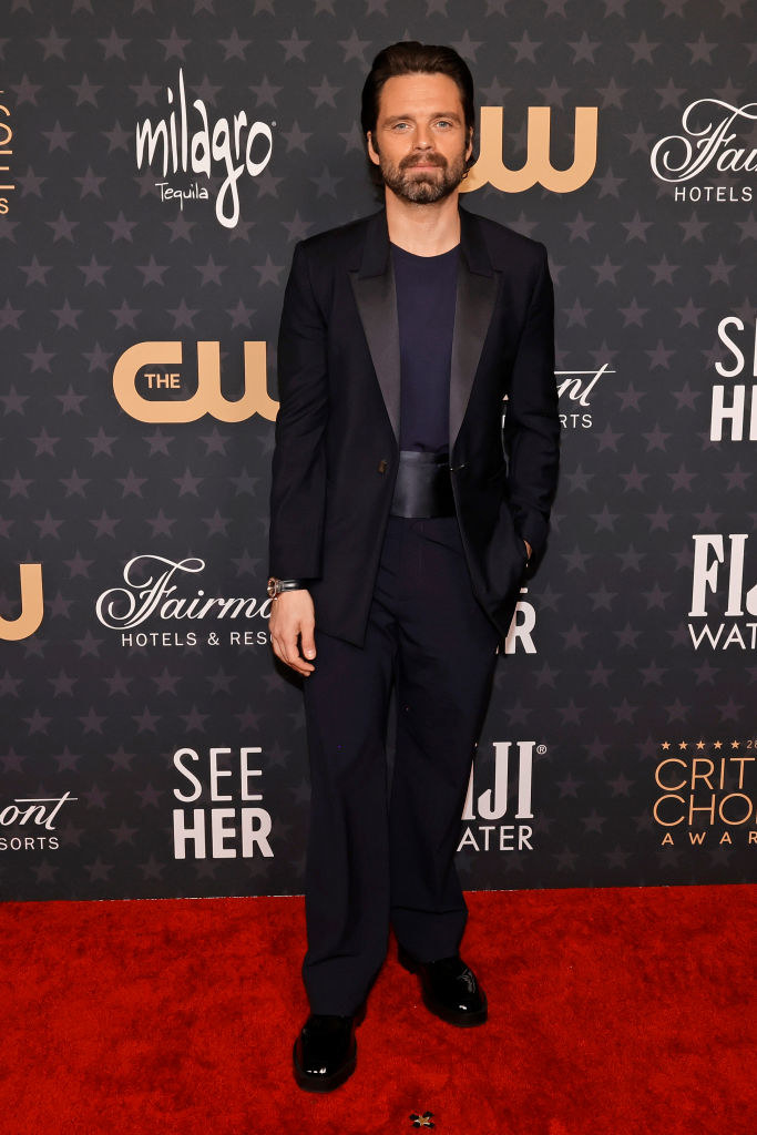 Sebastian Stan attends the 28th Annual Critics Choice Awards in a navy suit