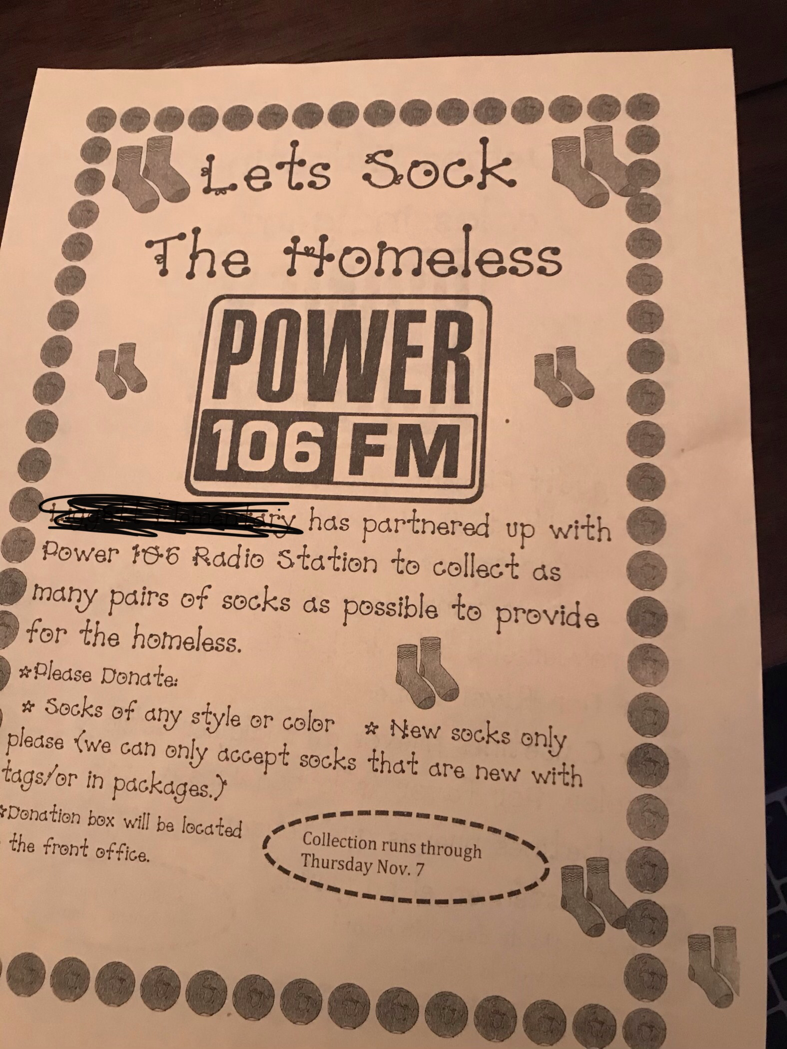 flier that says &quot;let&#x27;s sock the homeless&quot;