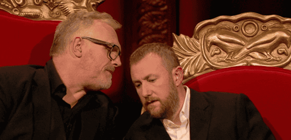 gif of greg davies and alex horne putting their foreheads together and smiling