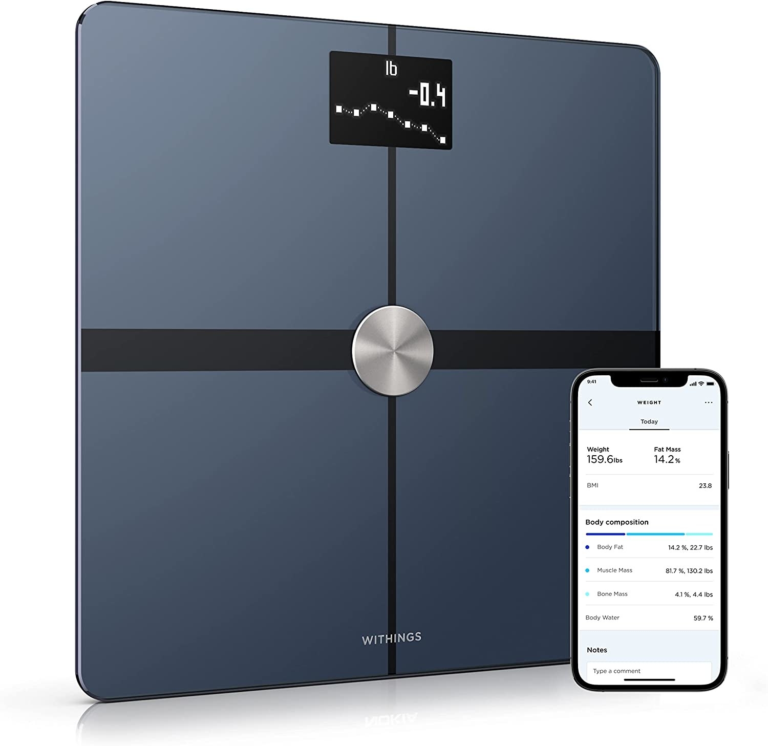 A smart scale with a phone application