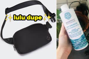 a fanny pack that is a total lululemon dupe, a bottle of marphyl soil enhanceer
