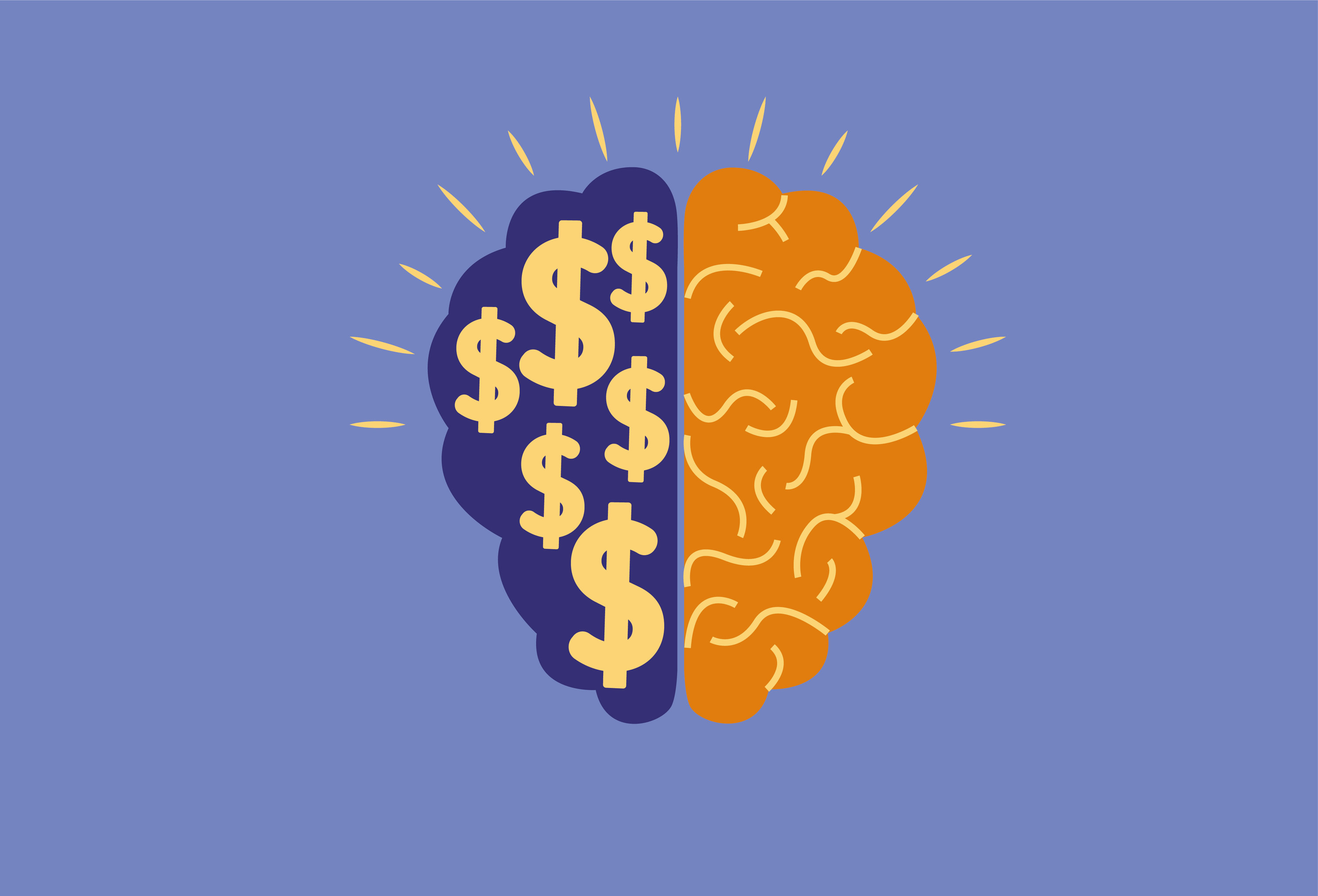 illustration of a brain with dollar signs on one side