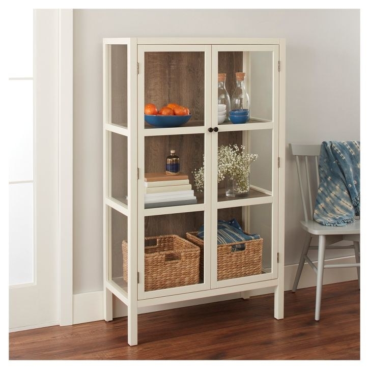 white library cabinet with glass panes