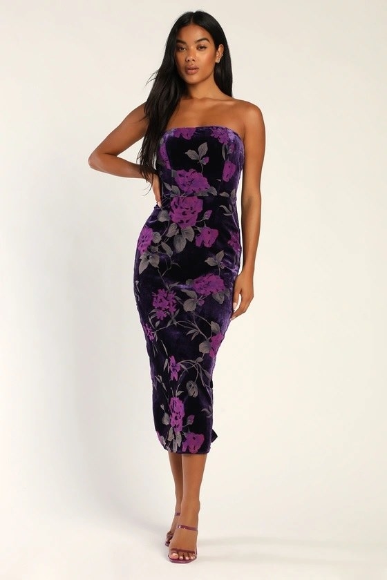 The dress on the model in purple