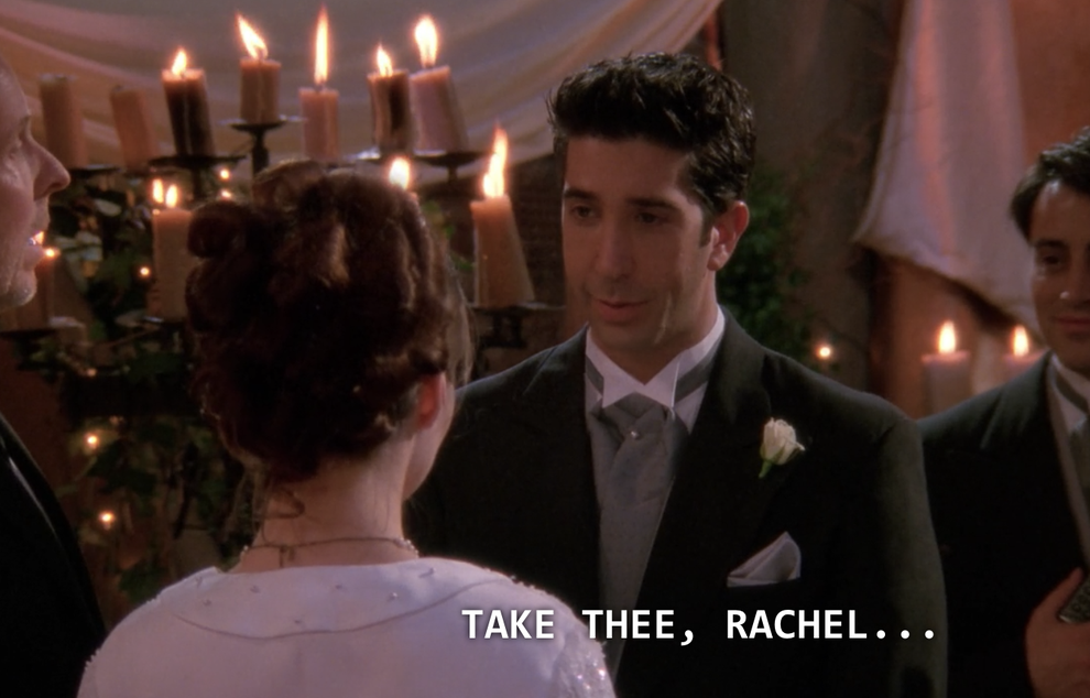 david schwimmer as ross at his own wedding in &quot;friends&quot;