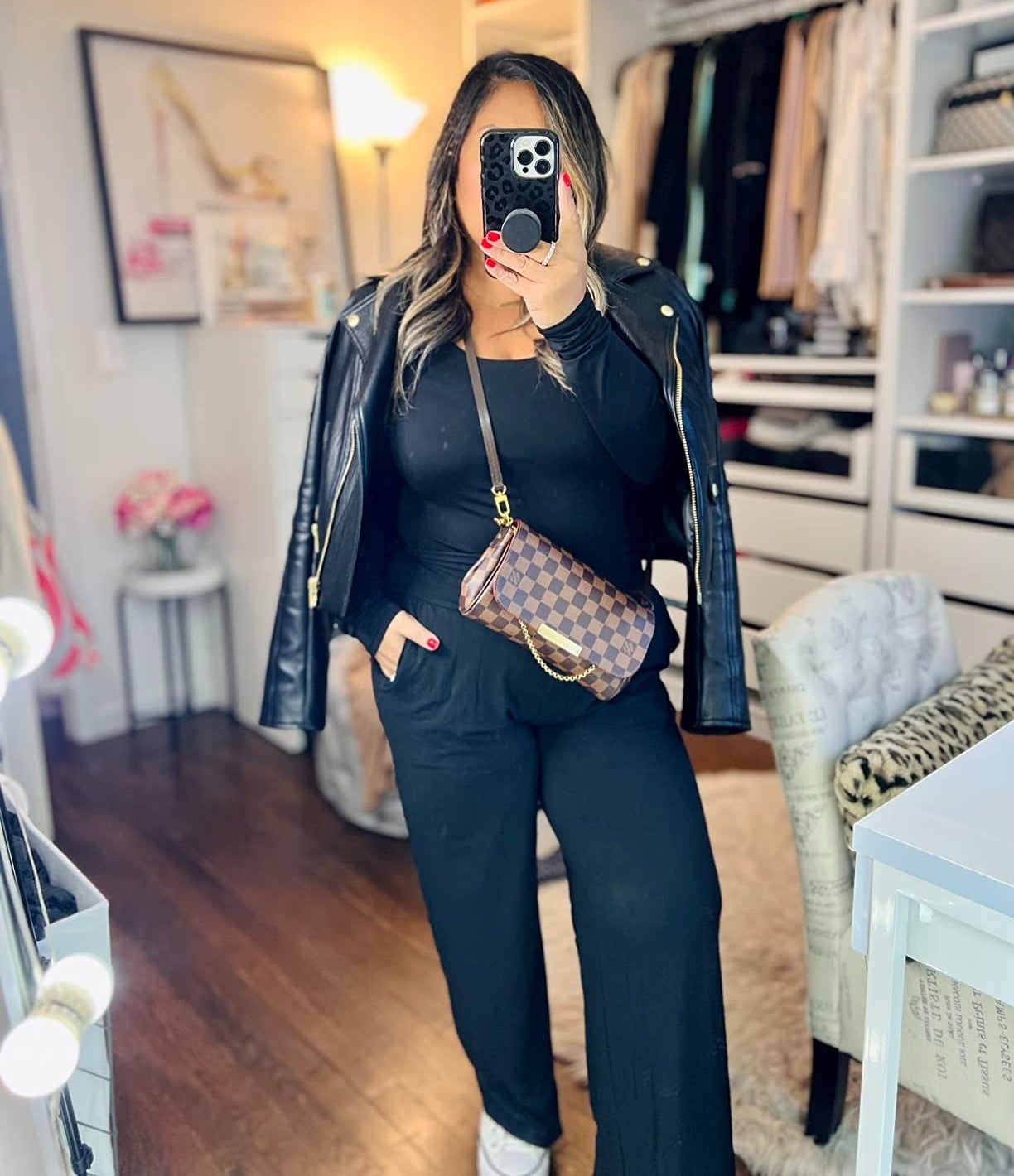 a reviewer wearing the pants in black