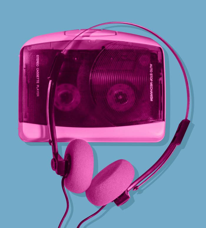 Pink cassette player with headphones