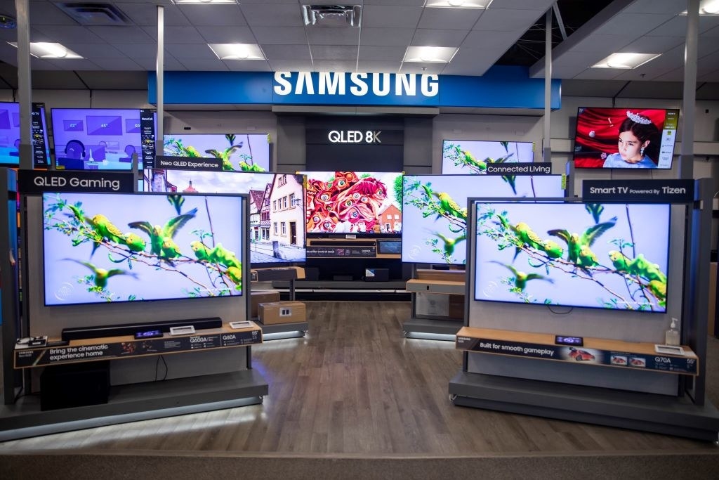 Televisions on display at a Best Buy.