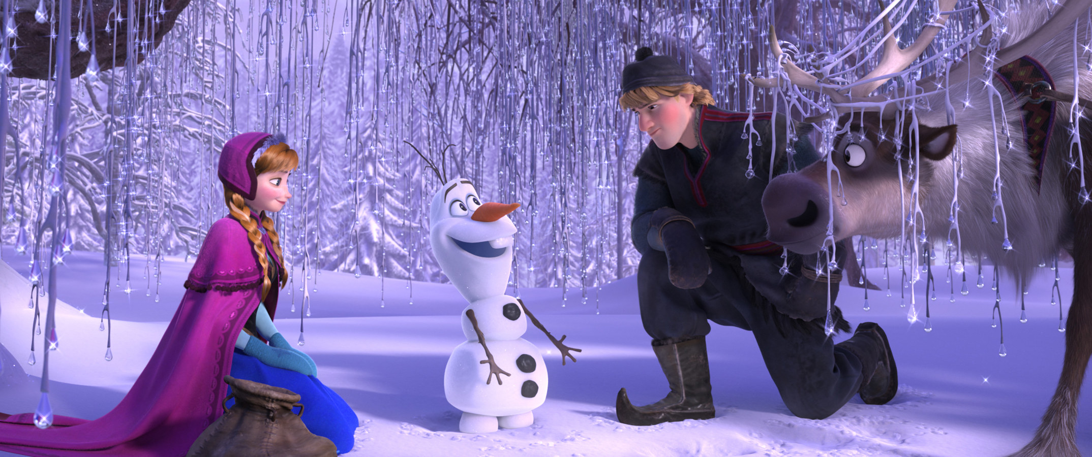 cartoon snowman talking to two characters