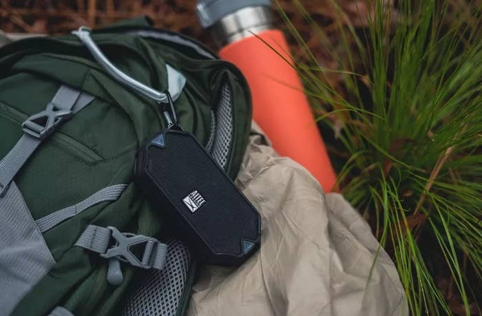 the speaker attached to a backpack