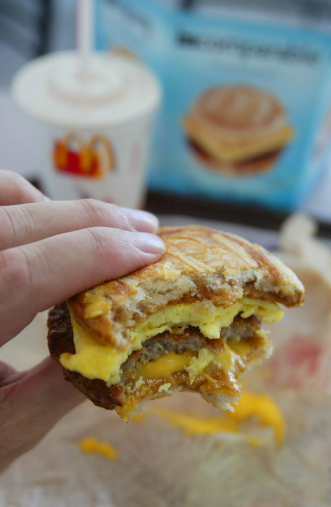 A McGriddle breakfast sandwich from McDonald&#x27;s.
