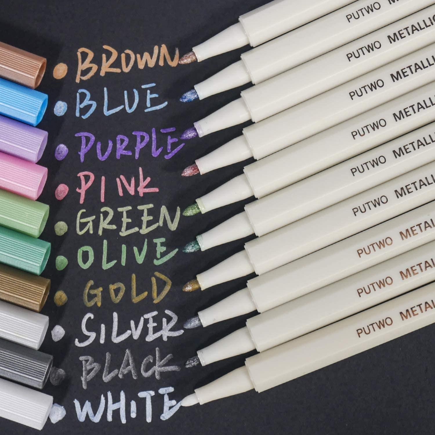 the markers with each colour written beside them