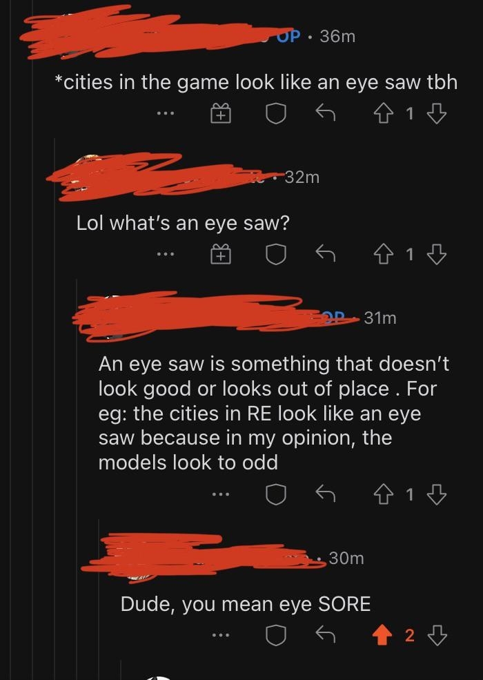 person who thinks the saying is eye saw instead of eye sore