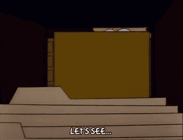 Animated character saying &quot;Let&#x27;s see&quot; as they go through files