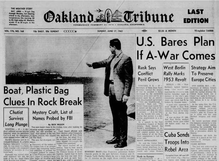 Newspaper cover from 1962 with the headline boat, plastic bag, clues in rock break
