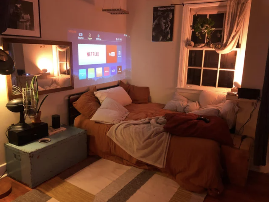 A film projector in a bedroom