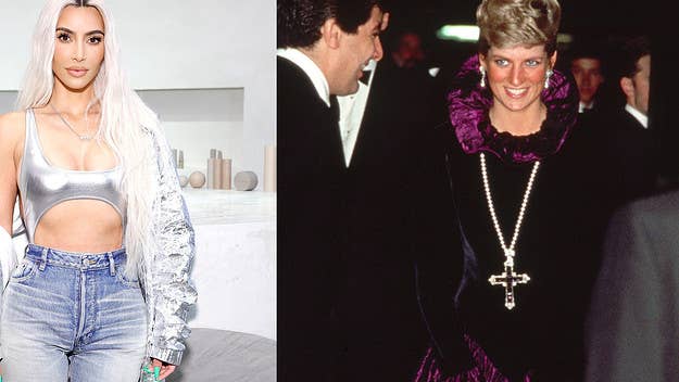 Kim Kardashian has reportedly purchased the famous purple diamond cross necklace which Princess Diana wore at a 1987 charity gala in London.