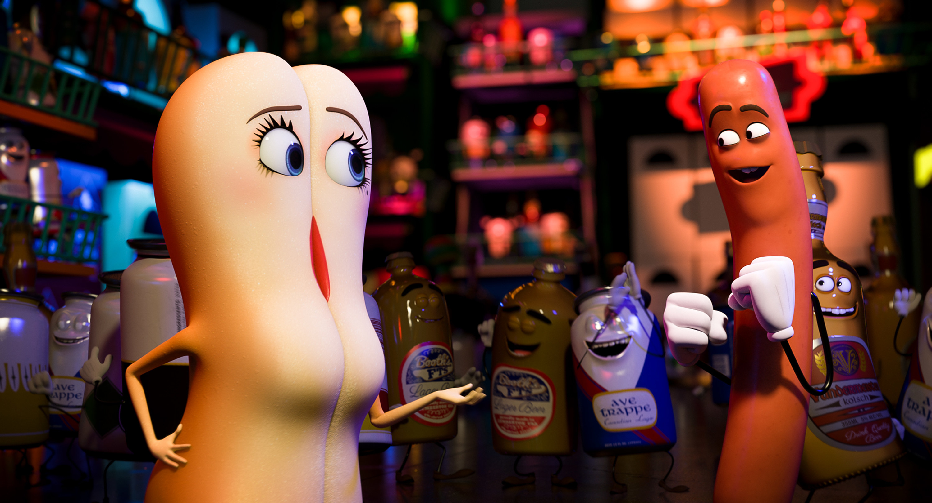 scene from the movie with the condiments laughing along with the hot dog and bun
