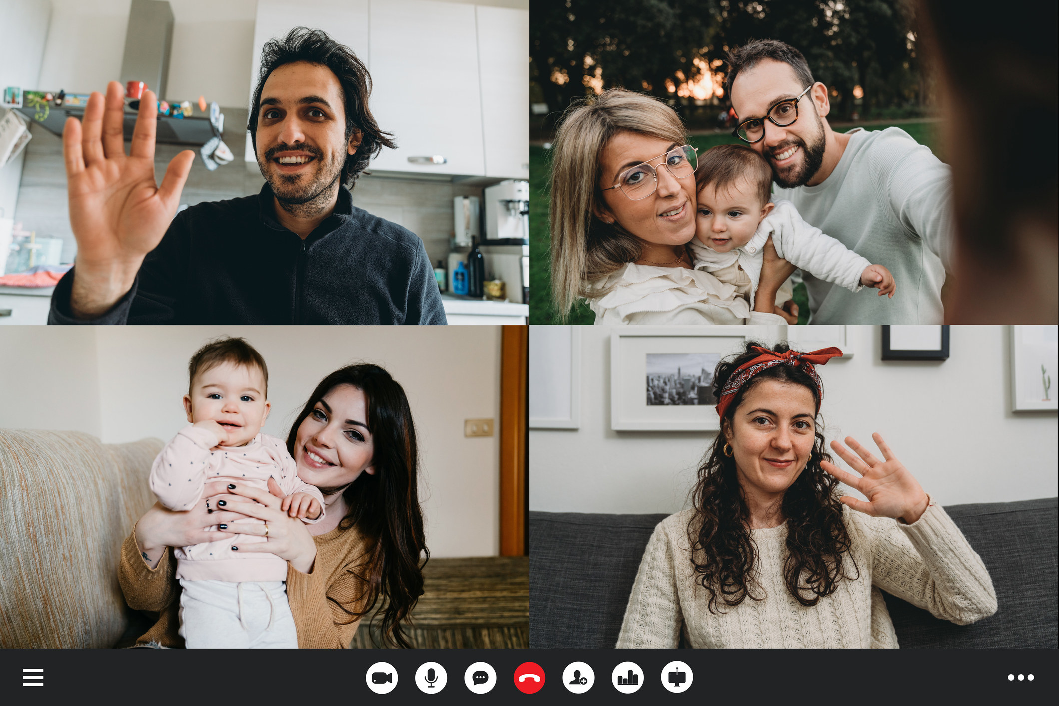 zoom call with families with babies and single friends