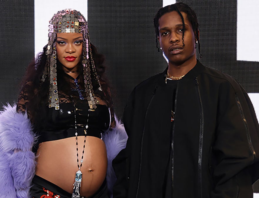 A close-up of a pregnant Rihanna and A$AP